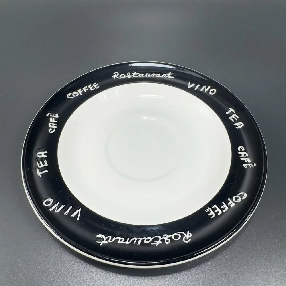 Pier 1 ENGLAND‎ ANGLETERRE Ceramic Teacup And Saucer Set Vino Coffee Black White